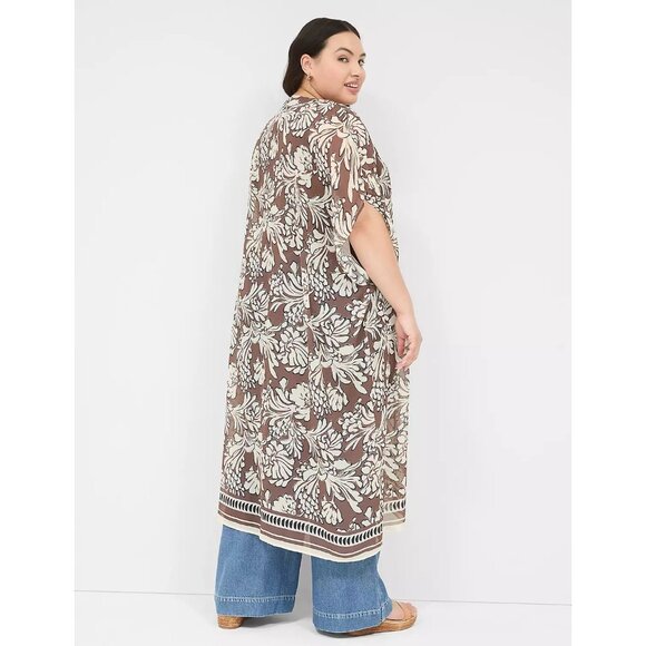 Lane Bryant One Size Maxi Chiffon Over Piece Brown White Sheer Boho Summer Fall - Picture 8 of 8